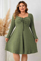 Plus Size Sweetheart Neck Long Sleeve Ribbed Dress - Guy Christopher