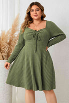 Plus Size Sweetheart Neck Long Sleeve Ribbed Dress - Guy Christopher