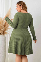 Plus Size Sweetheart Neck Long Sleeve Ribbed Dress - Guy Christopher