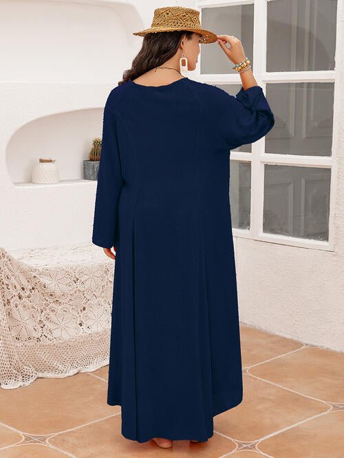 Plus Size Tie Neck Long Sleeve Slit Dress - Guy Christopher