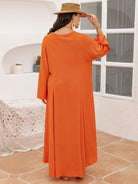 Plus Size Tie Neck Long Sleeve Slit Dress - Guy Christopher