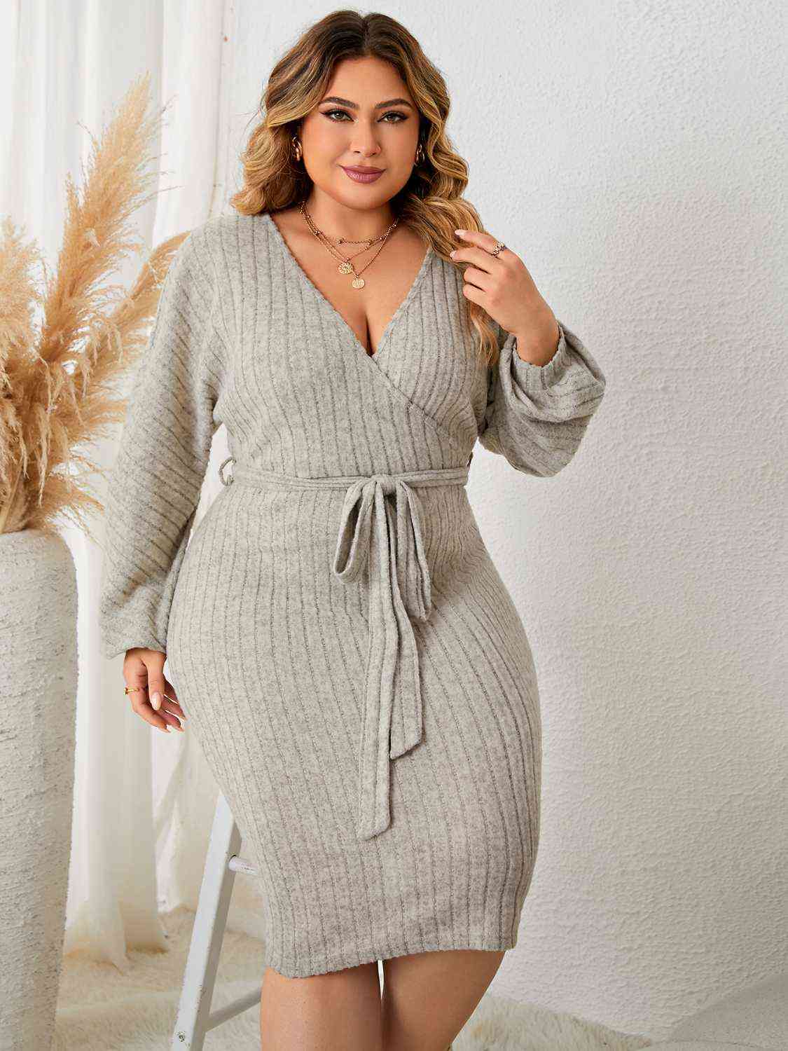 Plus Size Tie Waist Wrap Dress - Guy Christopher