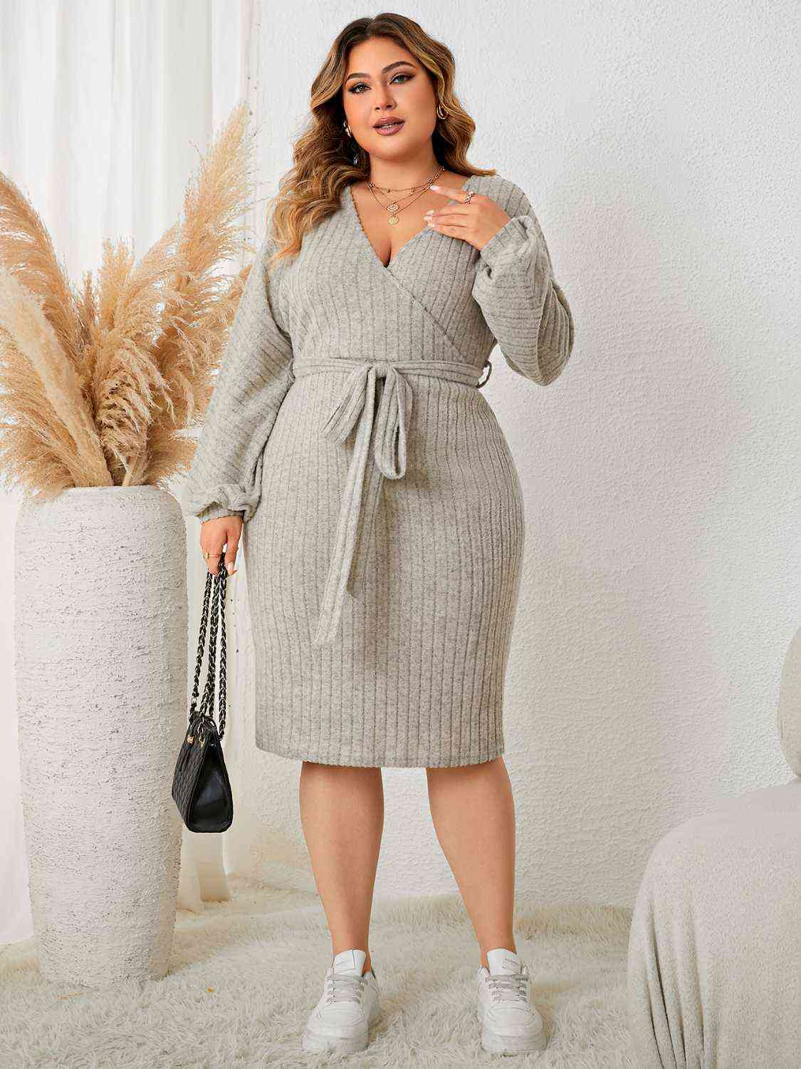 Plus Size Tie Waist Wrap Dress - Guy Christopher