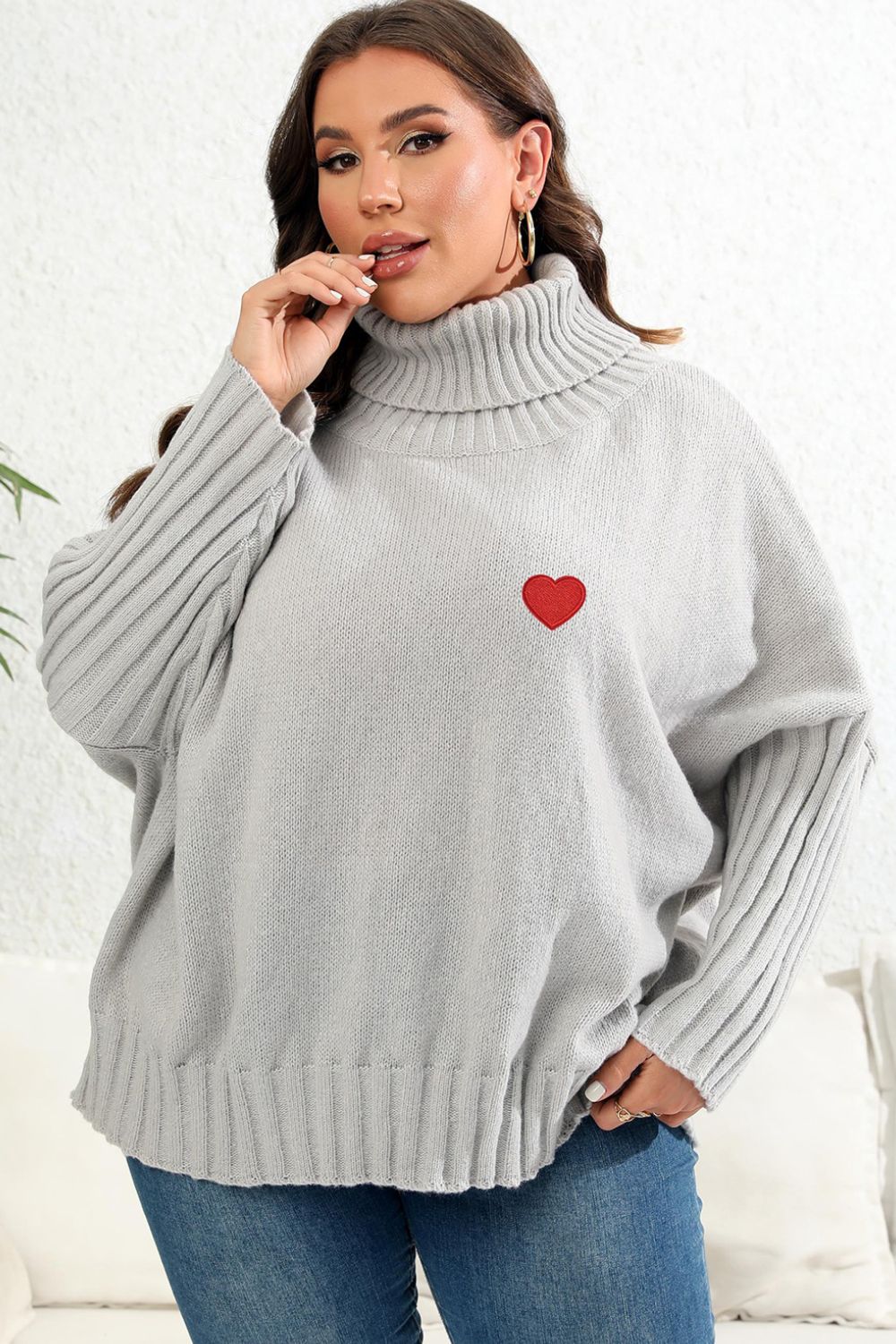 Plus Size Turtle Neck Long Sleeve Sweater - Guy Christopher