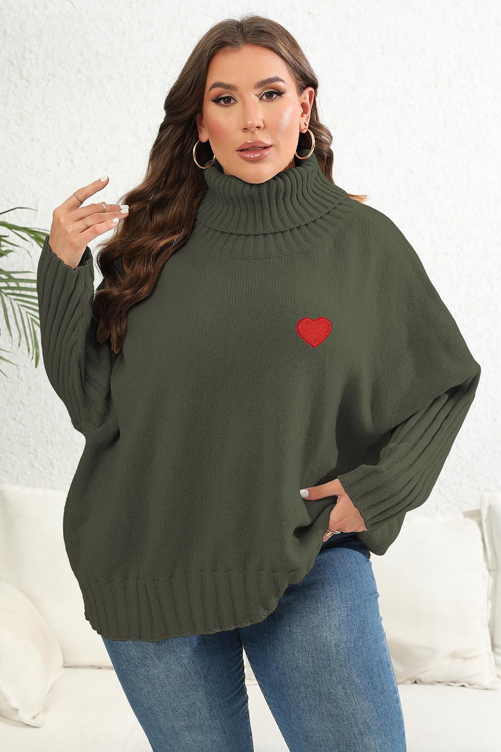 Plus Size Turtle Neck Long Sleeve Sweater - Guy Christopher