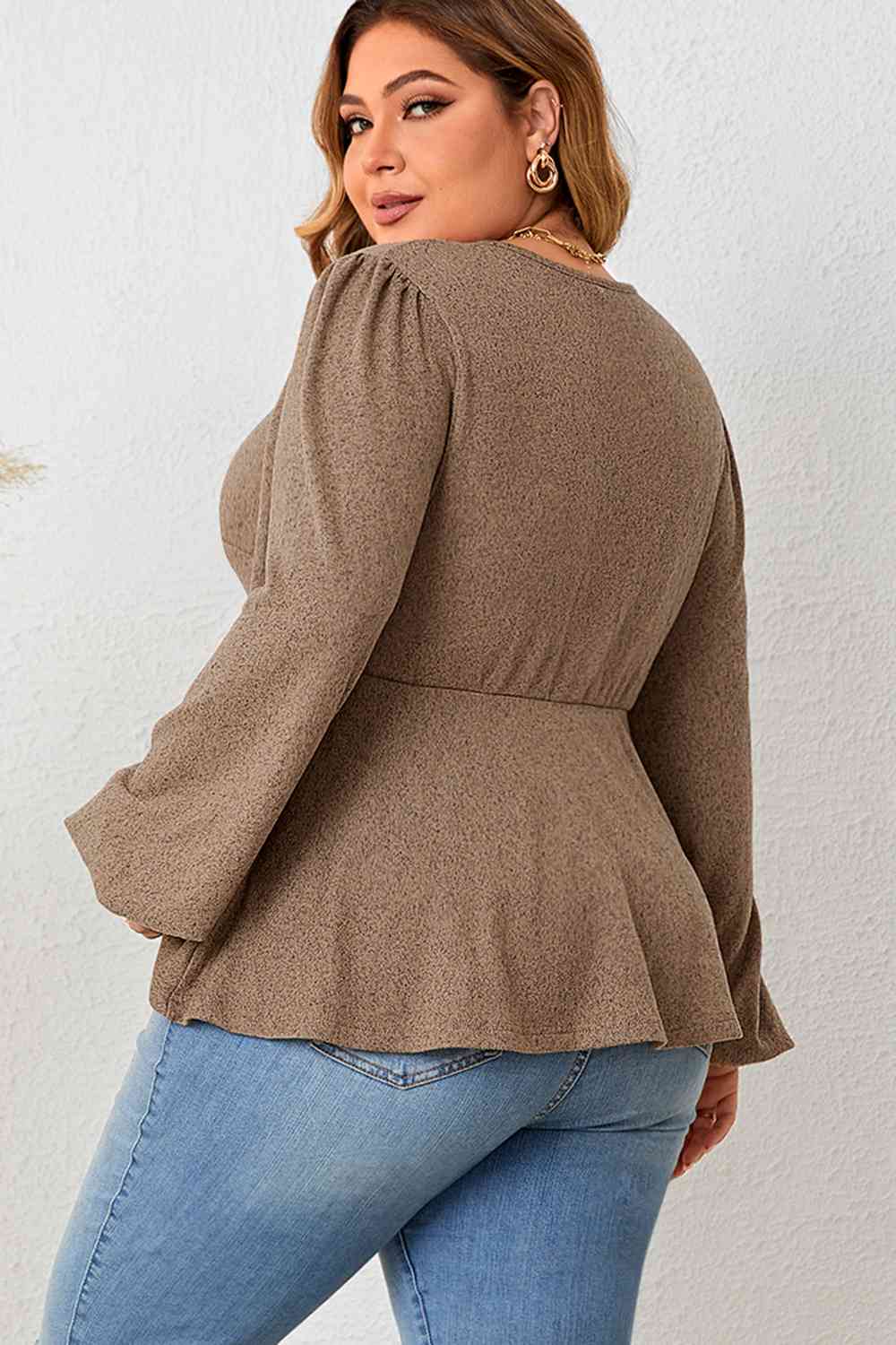 Plus Size Twist Front Balloon Sleeve Blouse - Guy Christopher