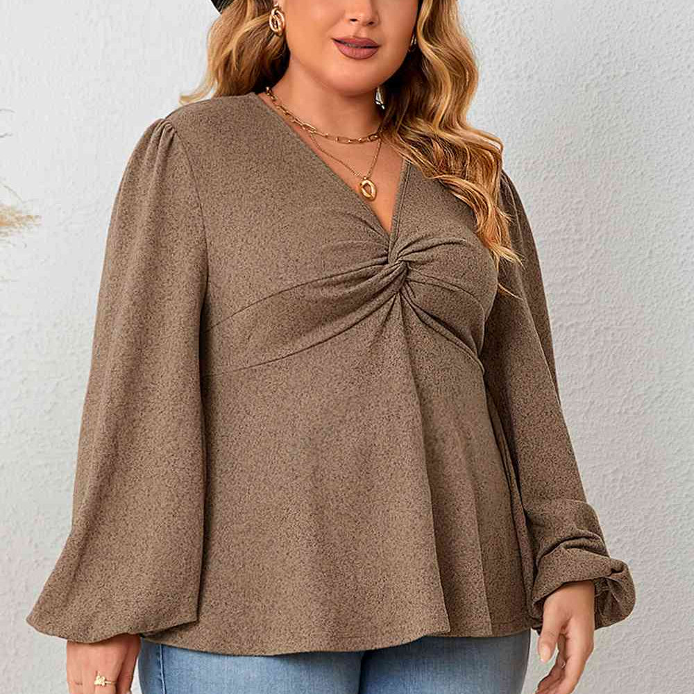 Plus Size Twist Front Balloon Sleeve Blouse - Guy Christopher