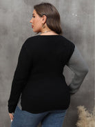 Plus Size Two-Tone Surplice Neck Sweater - Guy Christopher