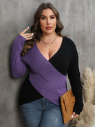 Plus Size Two-Tone Surplice Neck Sweater - Guy Christopher