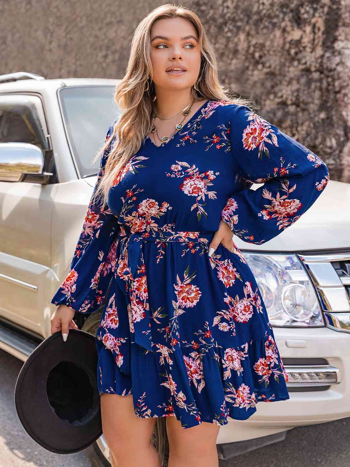 Plus Size V-Neck Long Sleeve Dress - Guy Christopher