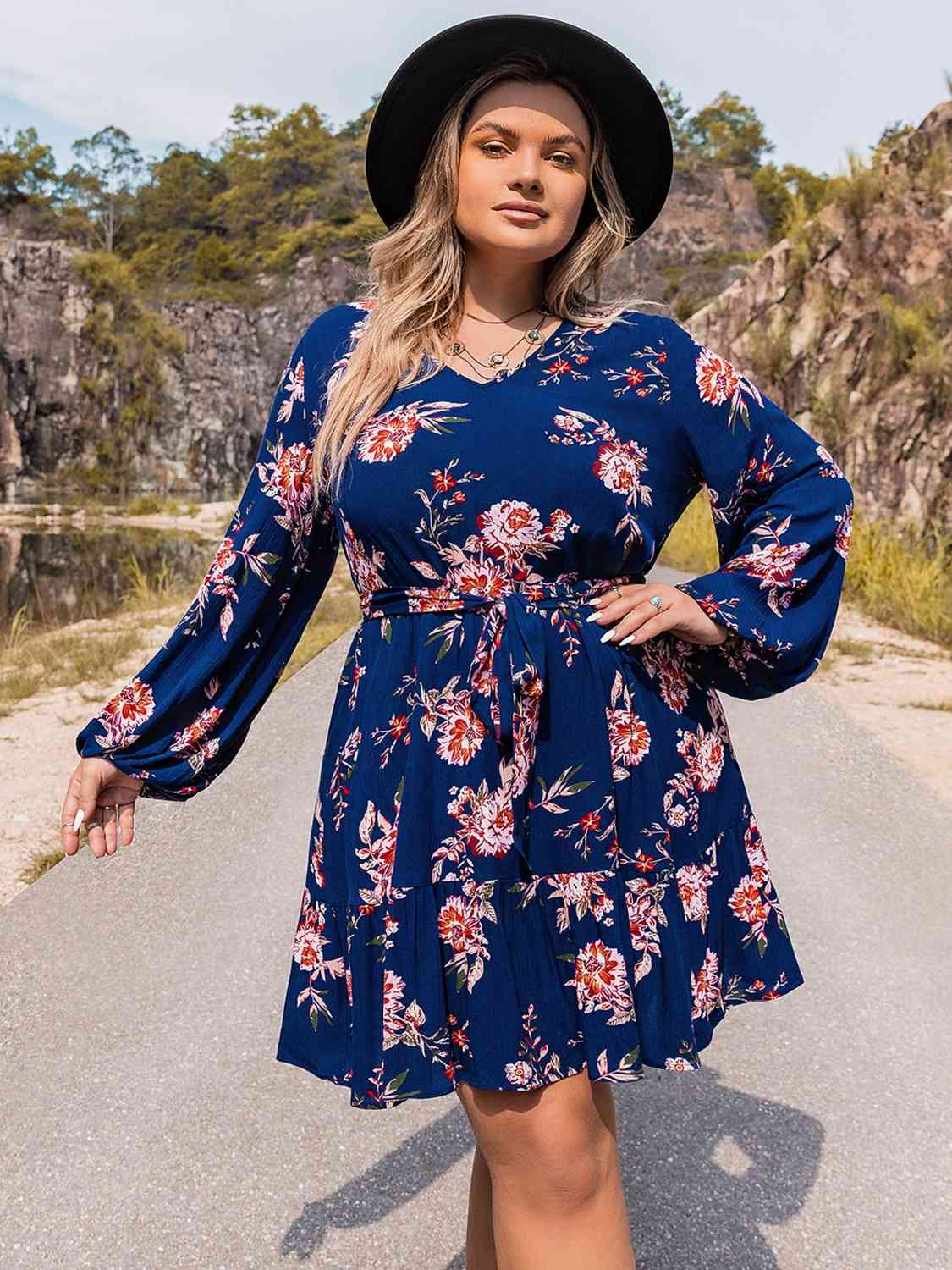 Plus Size V-Neck Long Sleeve Dress - Guy Christopher