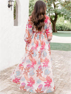 Plus Size V-Neck Printed Slit Dress - Guy Christopher