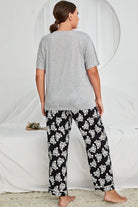 Plus Size V-Neck Tee and Floral Pants Lounge Set - Guy Christopher