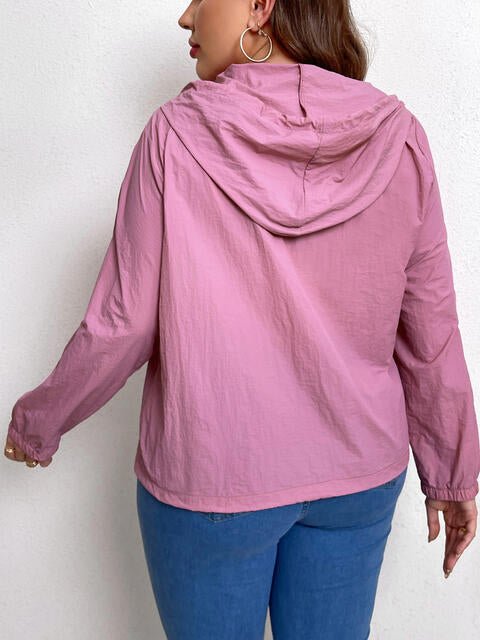 Plus Size Zip-Up Drawstring Hooded Jacket with Pockets - Guy Christopher