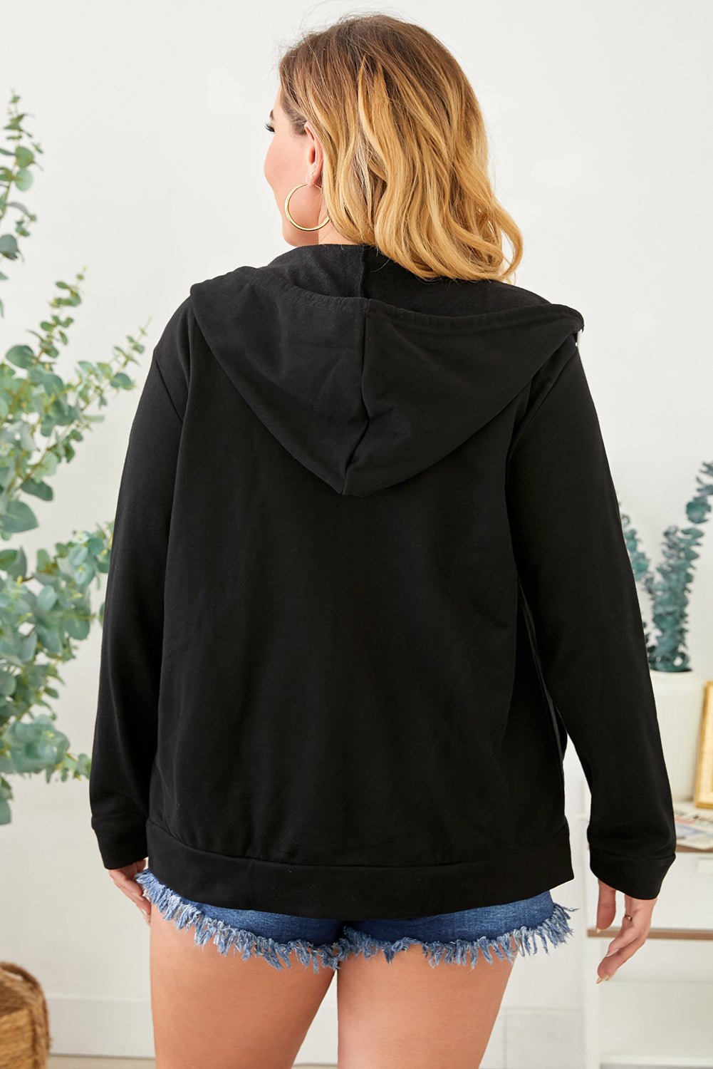 Plus Size Zip Up Hooded Jacket with Pocket - Guy Christopher