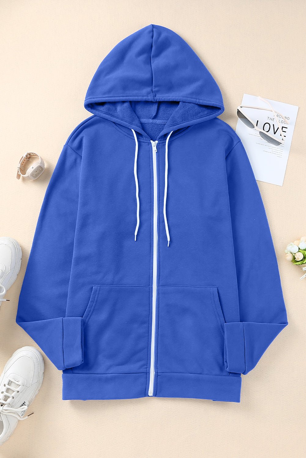 Plus Size Zip Up Hooded Jacket with Pocket - Guy Christopher