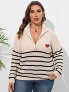 Plus Size Zip-Up Striped Sweater - Guy Christopher