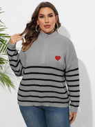 Plus Size Zip-Up Striped Sweater - Guy Christopher