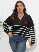 Plus Size Zip-Up Striped Sweater - Guy Christopher