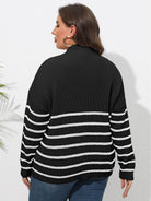 Plus Size Zip-Up Striped Sweater - Guy Christopher