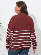 Plus Size Zip-Up Striped Sweater - Guy Christopher