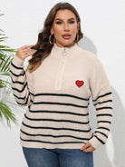 Plus Size Zip-Up Striped Sweater - Guy Christopher