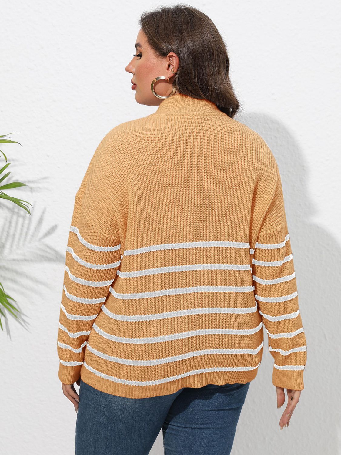 Plus Size Zip-Up Striped Sweater - Guy Christopher