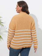 Plus Size Zip-Up Striped Sweater - Guy Christopher