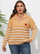 Plus Size Zip-Up Striped Sweater - Guy Christopher