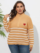 Plus Size Zip-Up Striped Sweater - Guy Christopher