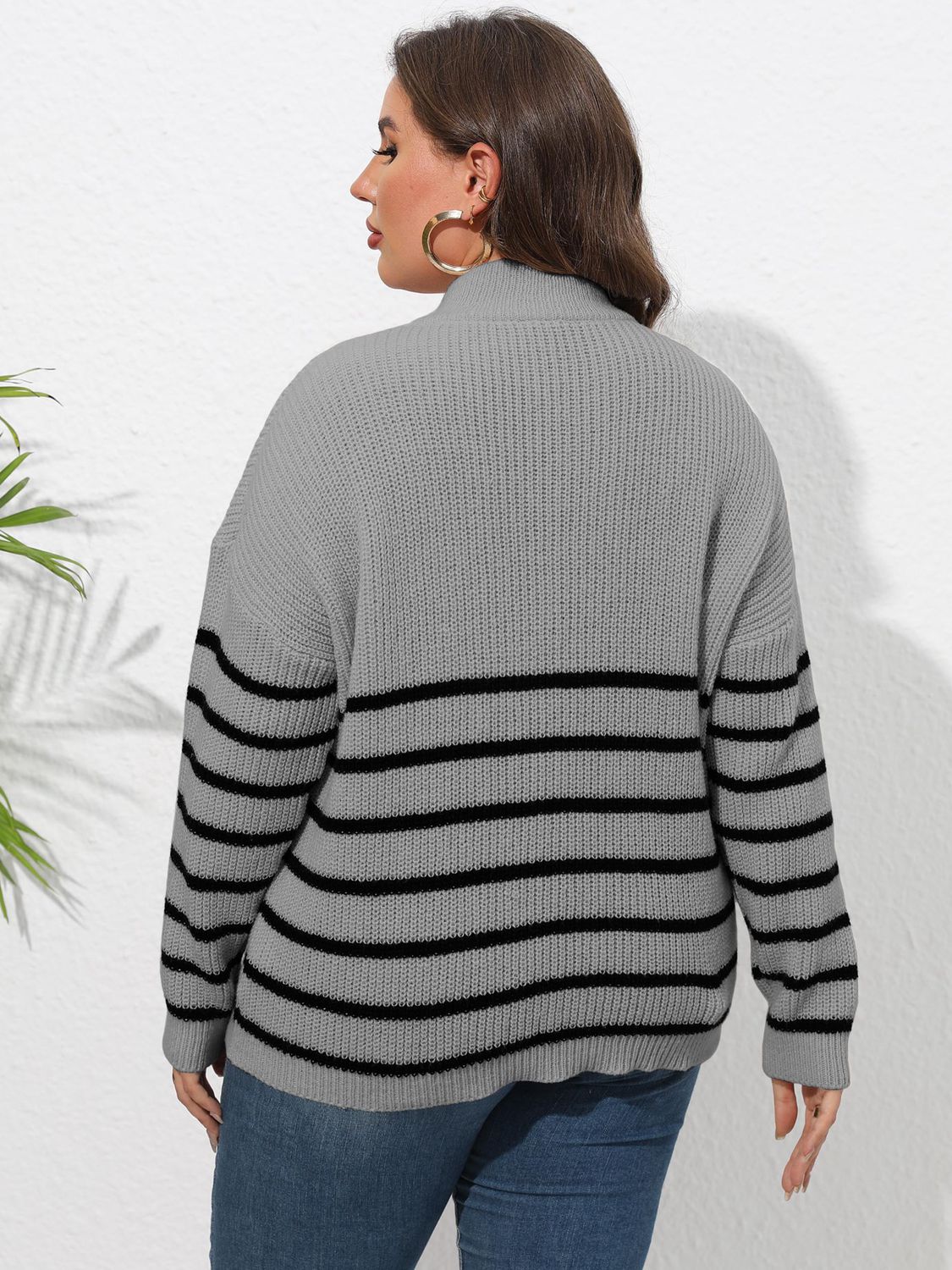 Plus Size Zip-Up Striped Sweater - Guy Christopher