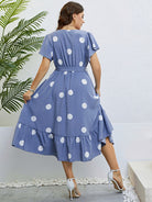 Polka Dot Belted Flutter Sleeve Ruffle Hem Dress - Guy Christopher