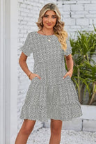 Polka Dot Round Neck Tiered Dress - Guy Christopher