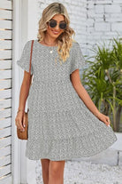 Polka Dot Round Neck Tiered Dress - Guy Christopher