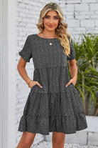 Polka Dot Round Neck Tiered Dress - Guy Christopher