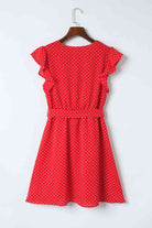 Polka Dot Surplice Neck Tie Waist Dress - Guy Christopher