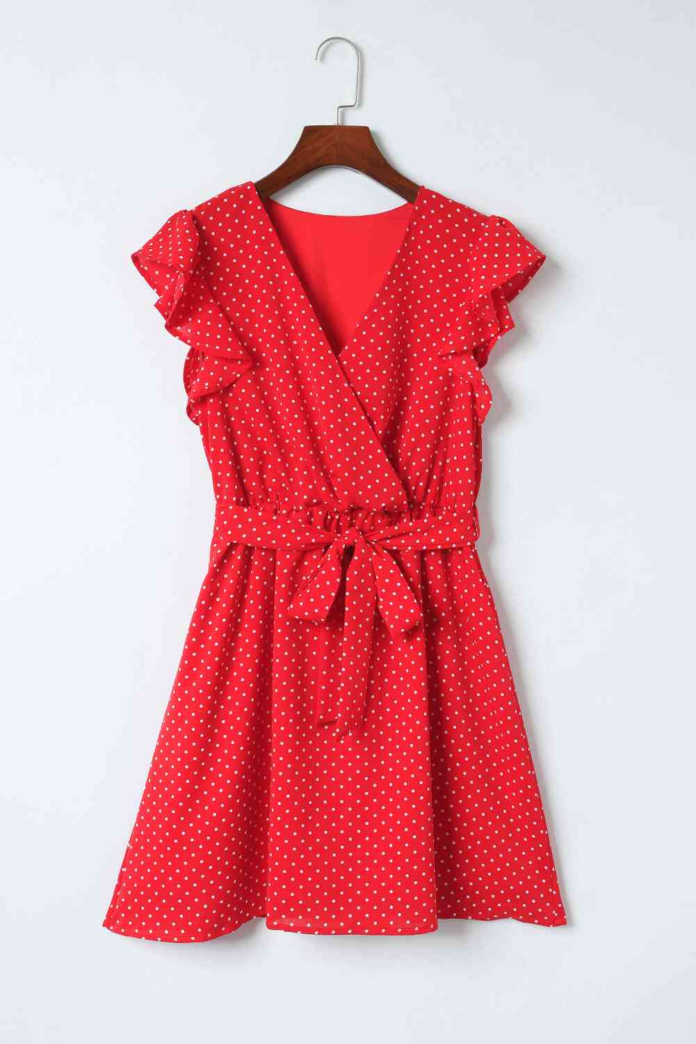 Polka Dot Surplice Neck Tie Waist Dress - Guy Christopher