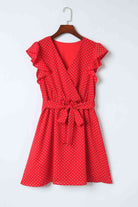 Polka Dot Surplice Neck Tie Waist Dress - Guy Christopher