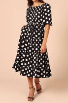 Polka Dot Tie Waist Midi Dress - Guy Christopher