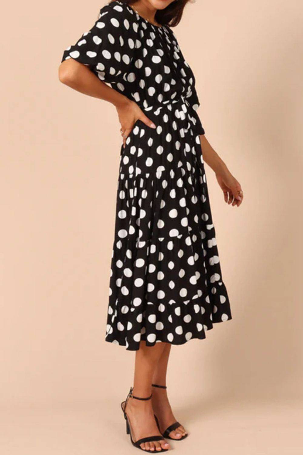 Polka Dot Tie Waist Midi Dress - Guy Christopher