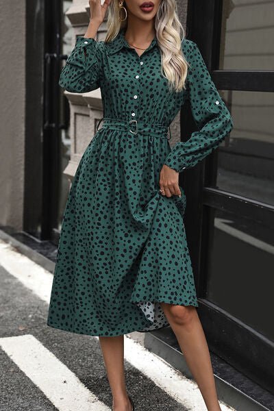 Polka Dot Tied Button Up Dress - Guy Christopher