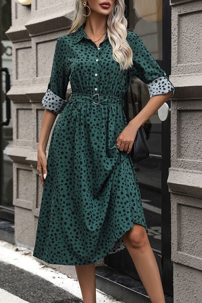 Polka Dot Tied Button Up Dress - Guy Christopher