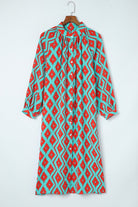 Printed Button-Down Mock Neck Dress - Guy Christopher
