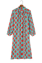 Printed Button-Down Mock Neck Dress - Guy Christopher