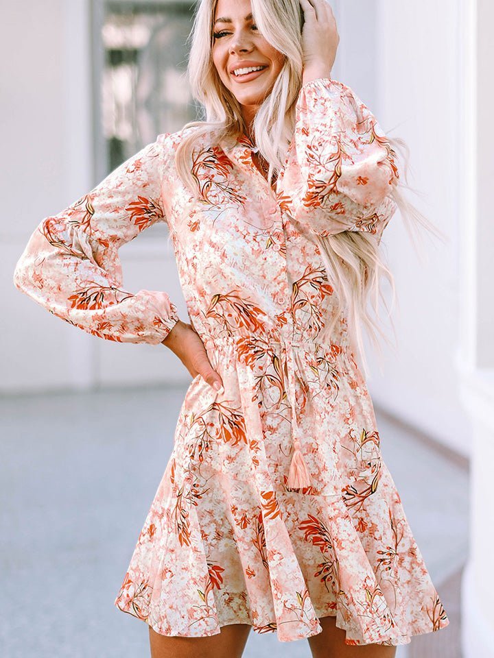 Printed Button-Up Long Sleeve Dress - Guy Christopher