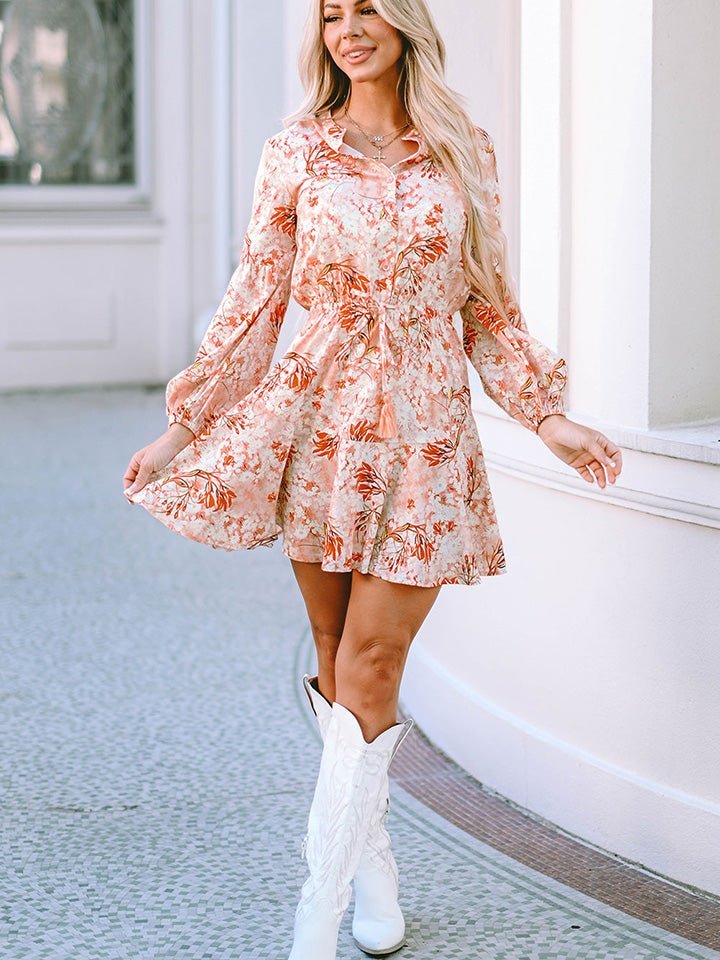 Printed Button-Up Long Sleeve Dress - Guy Christopher