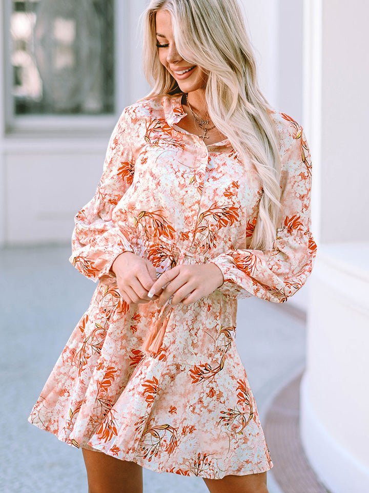 Printed Button-Up Long Sleeve Dress - Guy Christopher