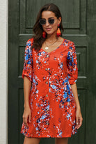 Printed Buttoned V-Neck Half Sleeve Dress - Guy Christopher