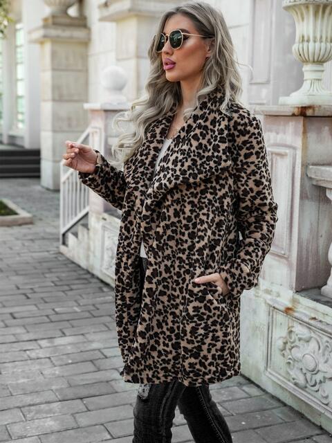 Printed Collared Longline Coat with Pockets - Guy Christopher