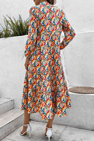 Printed Collared Neck Long Sleeve Dress - Guy Christopher